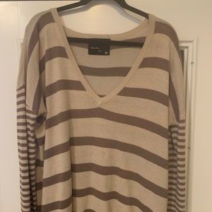 Olive Olivia v neck sweater cream & brown stripes